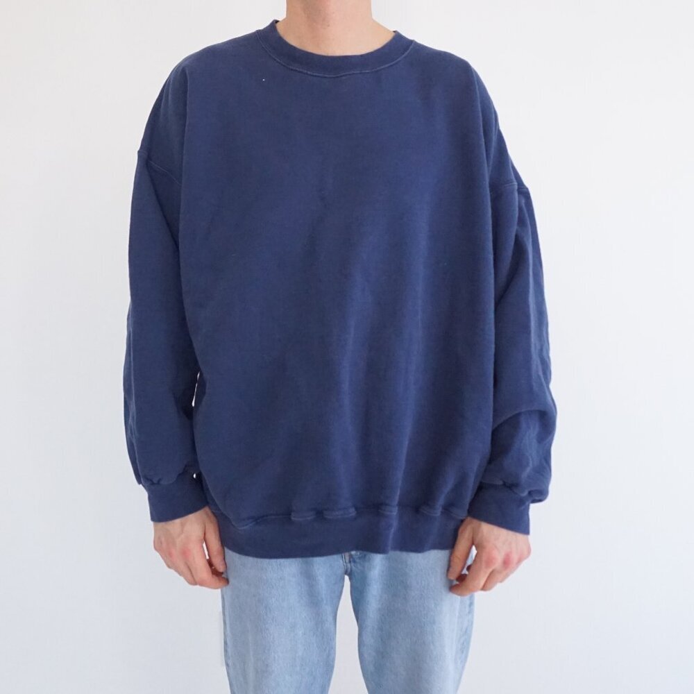 Vintage Hanes Navy Ultimate Cotton Crewneck Blank Boxy Sweatshirt 2XL